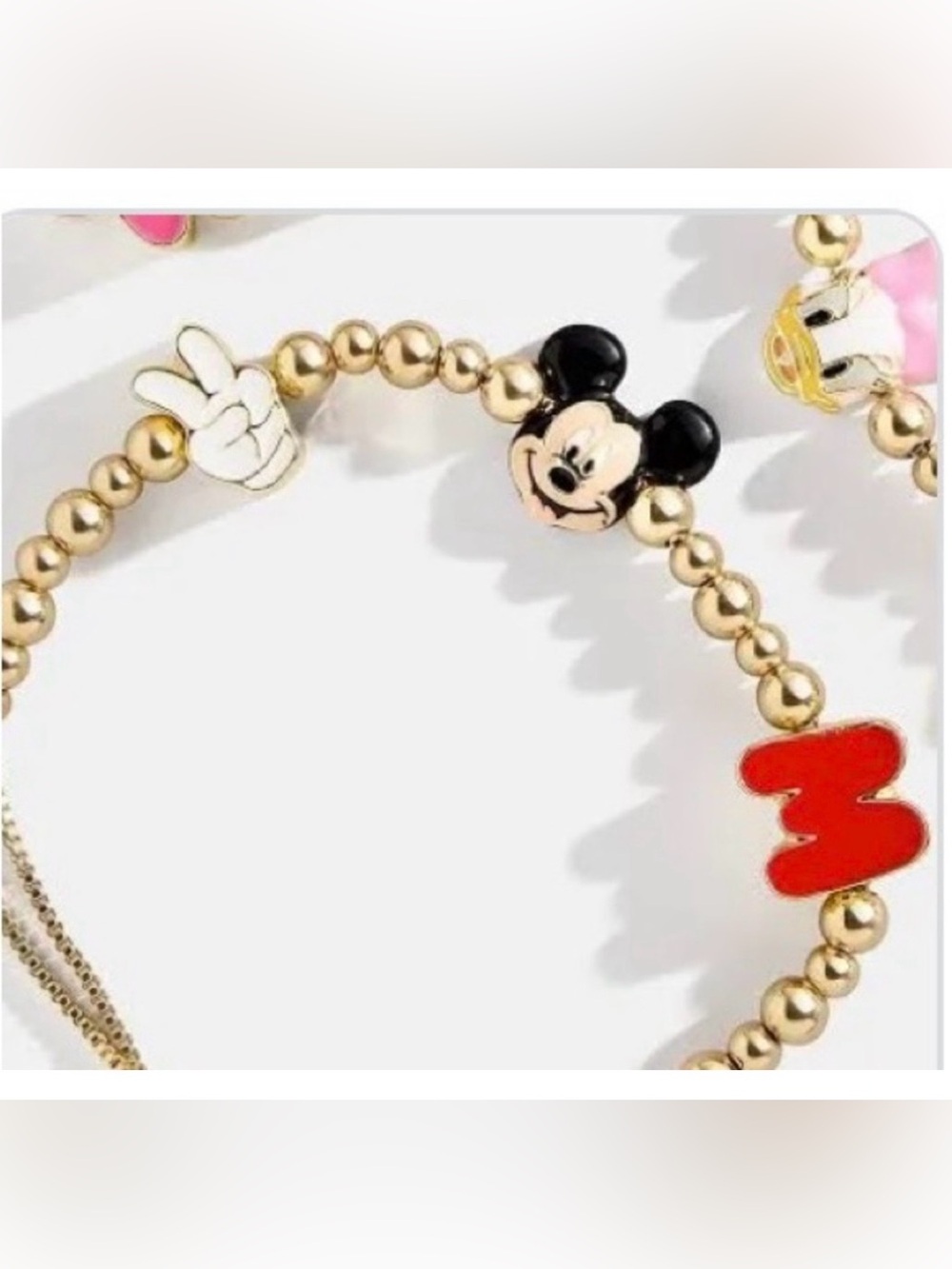 NWT BaubleBar Disney Gold-Tone Mickey Mouse 3 Charm Beaded Adjustable Bracelet - Picture 5 of 6